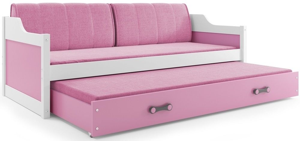 eoshop Detská posteľ s prístelkou DAVID 80x190 cm, biela / ružová (Voľba matraca: Penový matrac)
